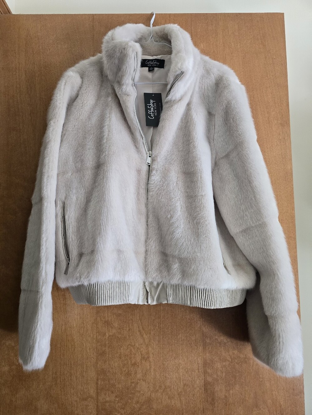 CoffeeShop Women's Light Gray Faux Fur Bomber Jacket